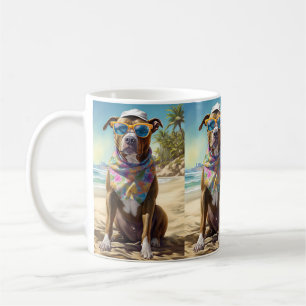 American Staffordshire on Beach, Sommergeschenk Kaffeetasse