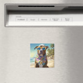 American Staffordshire on Beach, Sommergeschenk Magnet (In Situ (Geschirrspüler))
