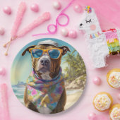 American Staffordshire on Beach, Sommergeschenk Pappteller (Party)