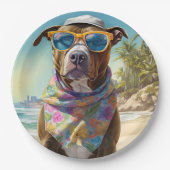 American Staffordshire on Beach, Sommergeschenk Pappteller (Vorderseite)