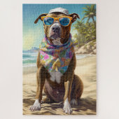 American Staffordshire on Beach, Sommergeschenk Puzzle (Vertikal)