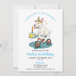 American Staffordshire on Bike Cake Birthday Party Einladung