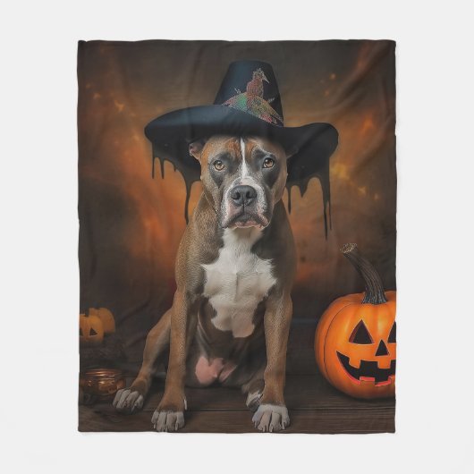 American Staffordshire Pumpkins Halloween Beängsti Fleecedecke (Vorderseite)
