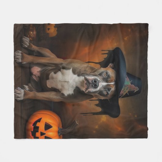 American Staffordshire Pumpkins Halloween Beängsti Fleecedecke (Vorderseite (Horizontal))