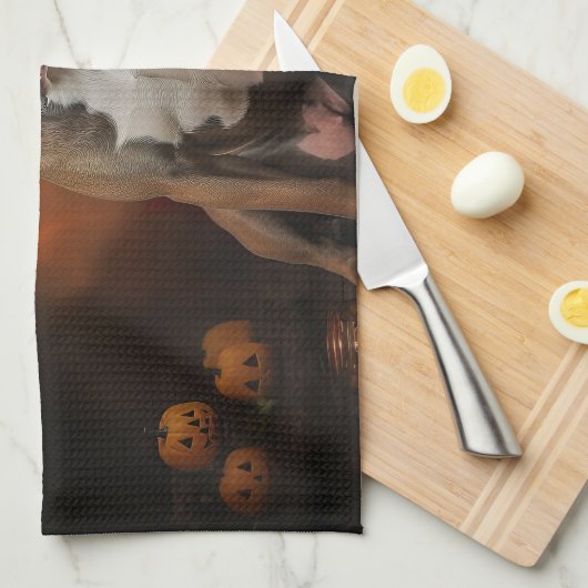 American Staffordshire Pumpkins Halloween Beängsti Geschirrtuch (Viertel Falte)