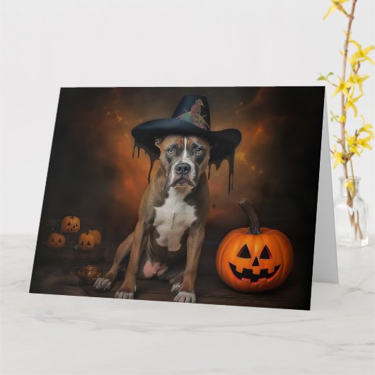 American Staffordshire Pumpkins Halloween Beängsti Karte (Gelbe Blume)