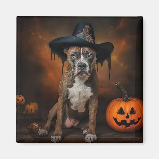 American Staffordshire Pumpkins Halloween Beängsti Magnet (Vorne)