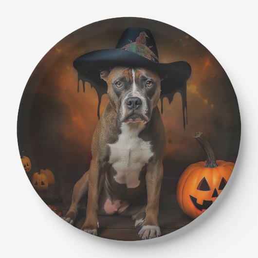 American Staffordshire Pumpkins Halloween Beängsti Pappteller (Vorderseite)