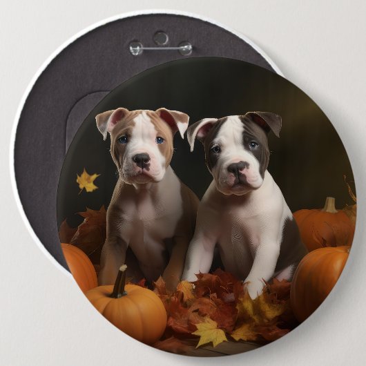 American Staffordshire Puppy Herbst Delight Button (Vorne & Hinten)