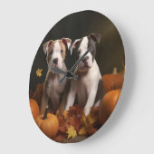 American Staffordshire Puppy Herbst Delight Große Wanduhr (Winkel)