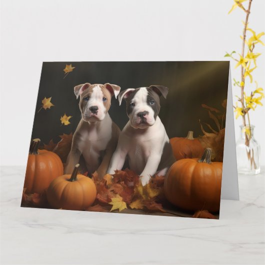 American Staffordshire Puppy Herbst Delight Karte (Gelbe Blume)