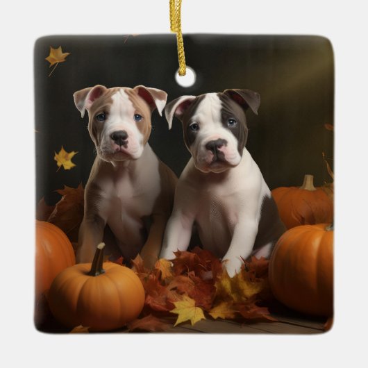 American Staffordshire Puppy Herbst Delight Keramikornament (Vorderseite)