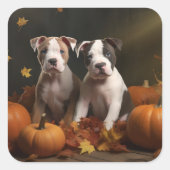 American Staffordshire Puppy Herbst Delight Quadratischer Aufkleber (Vorderseite)