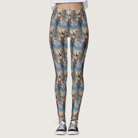American Staffordshire Riding Motorrad Weihnachten Leggings (Vorderseite)