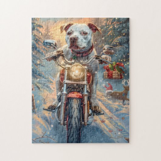 American Staffordshire Riding Motorrad Weihnachten Puzzle (Vertikal)