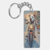 American Staffordshire Riding Motorrad Weihnachten Schlüsselanhänger (Vorderseite links)