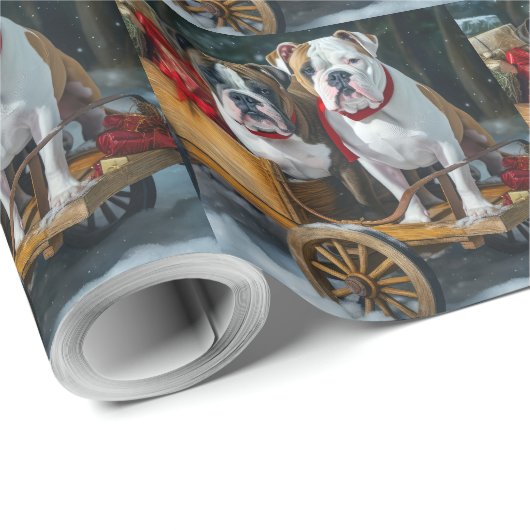 American Staffordshire Snowy Sleigh Weihnachten Geschenkpapier (Rolleneckpunkt)