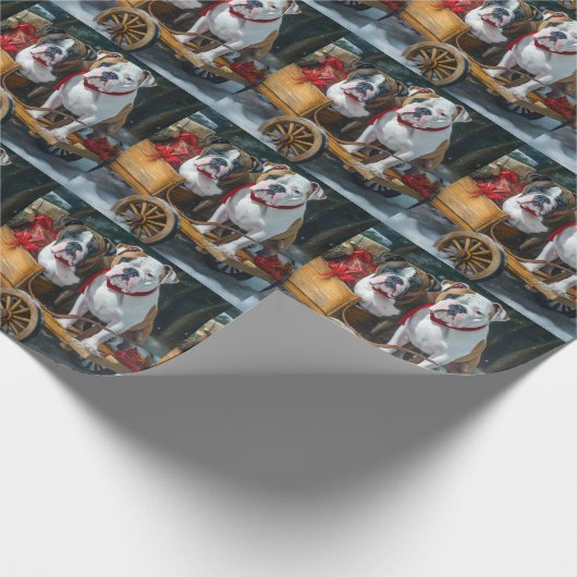 American Staffordshire Snowy Sleigh Weihnachten Geschenkpapier (Ecke)