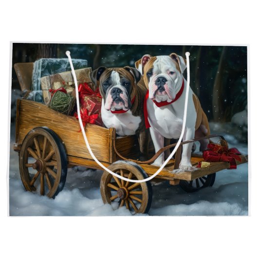 American Staffordshire Snowy Sleigh Weihnachten Große Geschenktüte (Rückseite)