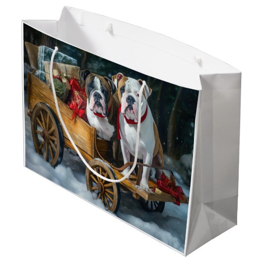 American Staffordshire Snowy Sleigh Weihnachten Große Geschenktüte (Rückseite Schrägansicht)