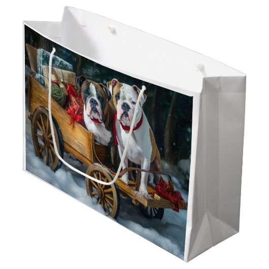 American Staffordshire Snowy Sleigh Weihnachten Große Geschenktüte (Vorderseite Schrägansicht)