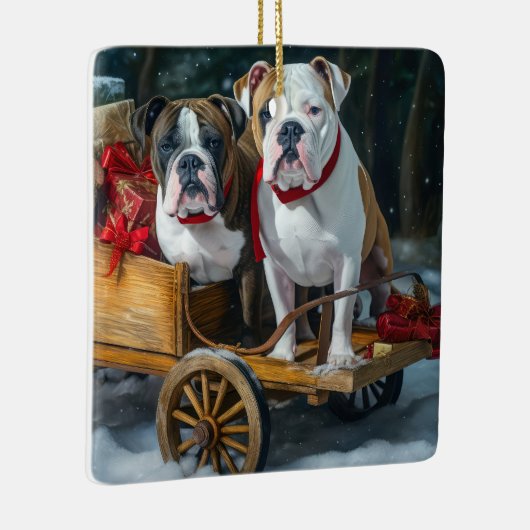 American Staffordshire Snowy Sleigh Weihnachten Keramikornament (Rechts)