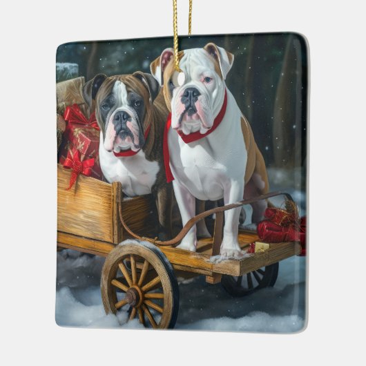 American Staffordshire Snowy Sleigh Weihnachten Keramikornament (Links)