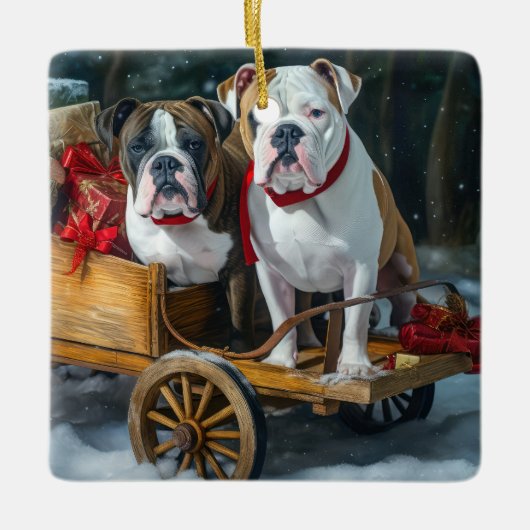 American Staffordshire Snowy Sleigh Weihnachten Keramikornament (Vorderseite)