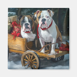 American Staffordshire Snowy Sleigh Weihnachten Magnet