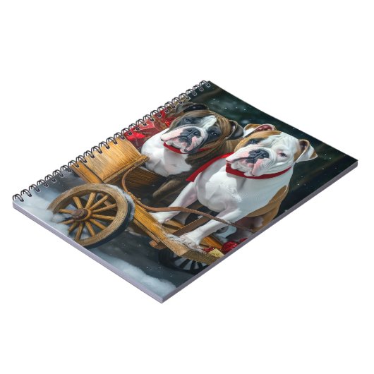 American Staffordshire Snowy Sleigh Weihnachten Notizblock (Linke Seite)