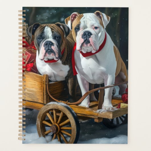 American Staffordshire Snowy Sleigh Weihnachten Planer (Vorderseite)