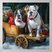 American Staffordshire Snowy Sleigh Weihnachten Poster (Vorne)
