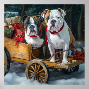 American Staffordshire Snowy Sleigh Weihnachten Poster