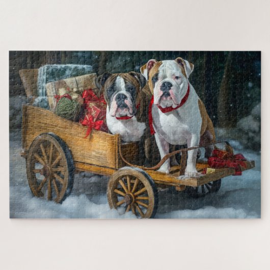 American Staffordshire Snowy Sleigh Weihnachten Puzzle (Horizontal)