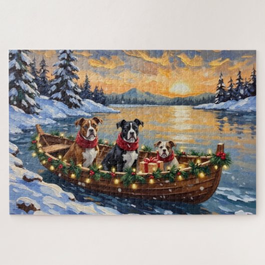 American Staffordshire Terrier Christmas Boat Puzzle (Horizontal)