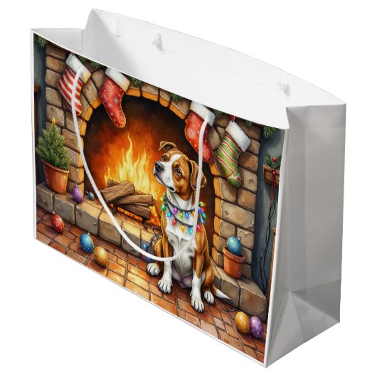 American Staffordshire Terrier Christmas Lights Große Geschenktüte (Rückseite Schrägansicht)