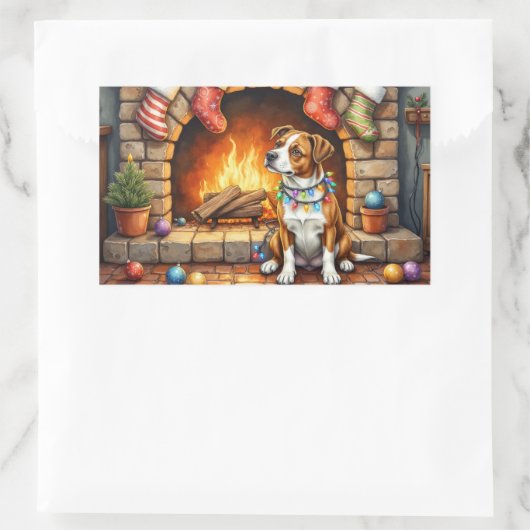 American Staffordshire Terrier Christmas Lights Rechteckiger Aufkleber (Tasche)