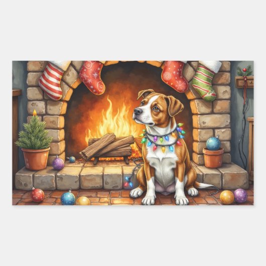 American Staffordshire Terrier Christmas Lights Rechteckiger Aufkleber (Vorderseite)