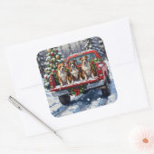 American Staffordshire Terrier Christmas Red Truck Quadratischer Aufkleber (Umschlag)