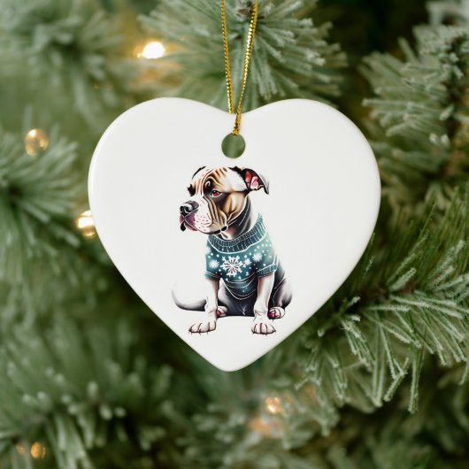 American Staffordshire Terrier Christmas Sweater Keramik Ornament (Baum)