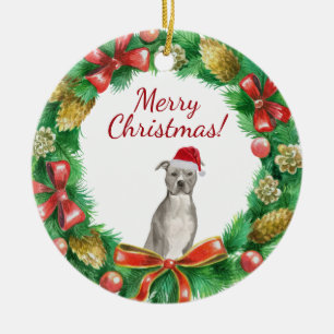 American Staffordshire Terrier Dog Frohe Weihnacht Keramik Ornament