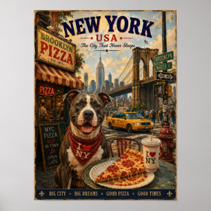 American Staffordshire Terrier in New York Vintage Poster