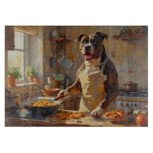 American Staffordshire Terrier Kochen in der Küche Schneidebrett