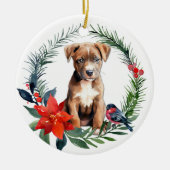 American Staffordshire Terrier Puppy Poinsettia Keramik Ornament (Vorne)