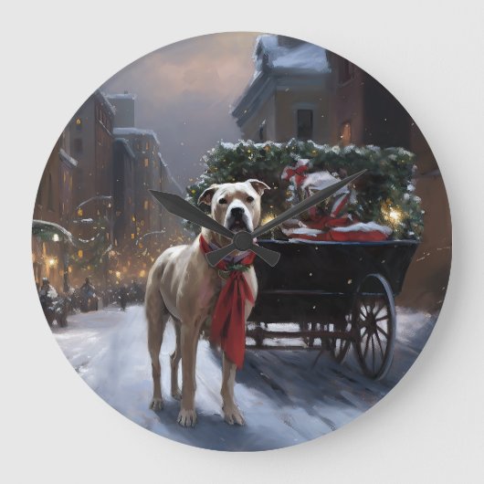 American Staffordshire Weihnachtsfeiertage Große Wanduhr (Vorderseite)