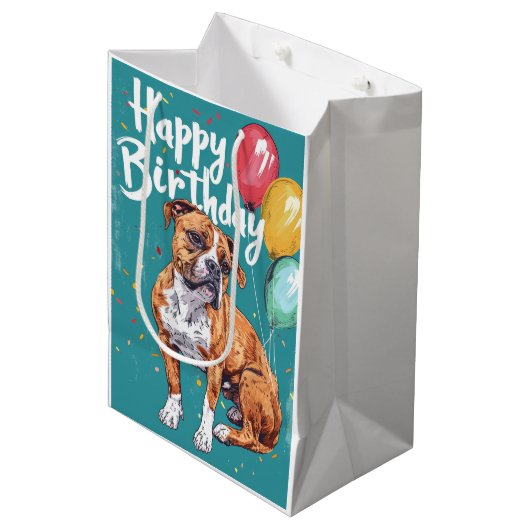 American Staffordshire with Balloons Birthday Mittlere Geschenktüte (Vorderseite Schrägansicht)
