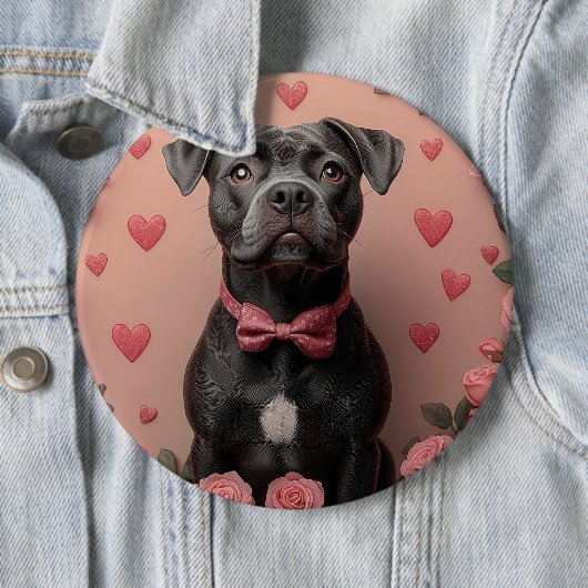 American Staffordshire with Rose - Valentinstag Button (Beispiel)