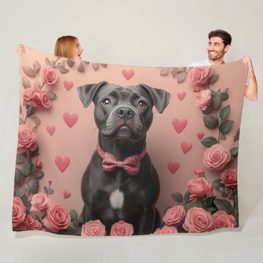 American Staffordshire with Rose - Valentinstag Fleecedecke (Beispiel)