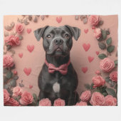 American Staffordshire with Rose - Valentinstag Fleecedecke (Vorderseite (Horizontal))
