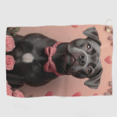 American Staffordshire with Rose - Valentinstag Golfhandtuch (Horizontal)